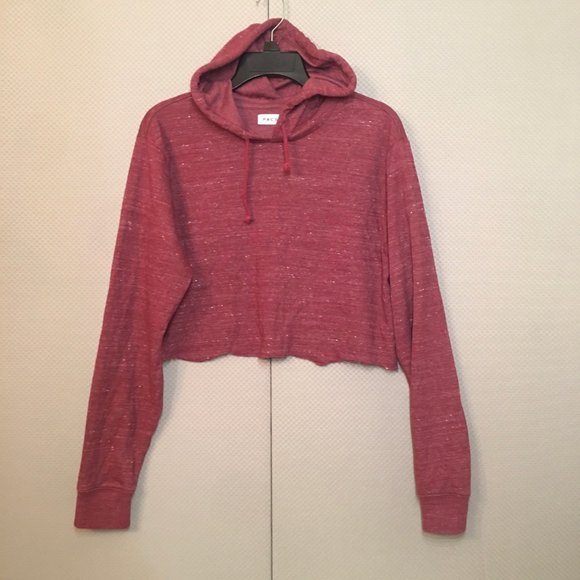 PACSUN WOMENS CROPPED HOODIE BURGUNDY DISTRESSED MEDIUM - Picture 1 of 12